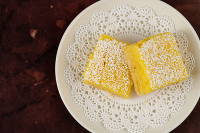 High angle view of cake in plate