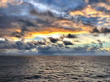 Scenic view of sea against dramatic sky