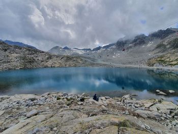 Panoramic view of lake and mountains against sky