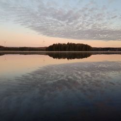 Scenic view of lake against sky at sunset