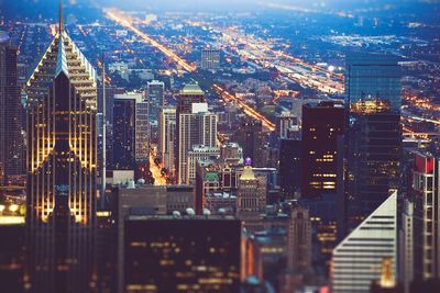 Aerial view of city at night