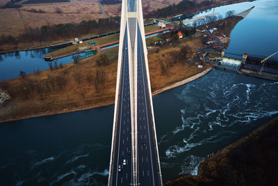 Large bridge over river with cars traffic