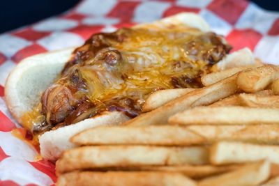 Close-up of served food in plate