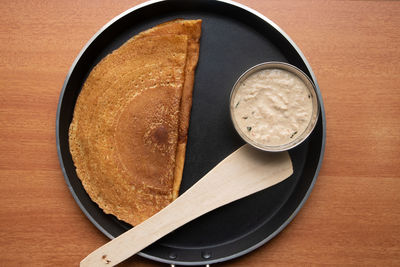 High angle view of breakfast on table