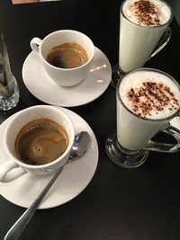 High angle view of coffee on table