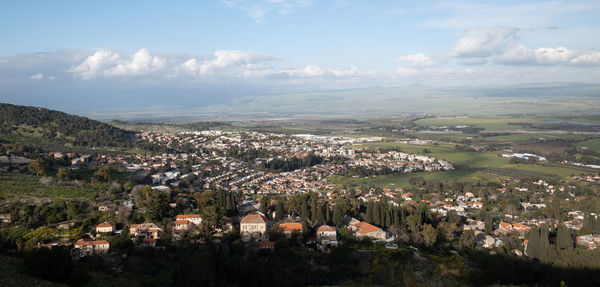 High angle view of townscape against sky