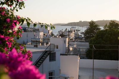 Scenic view of sea and buildings against sky