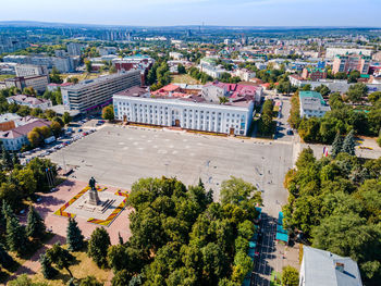 High angle view of townscape against sky