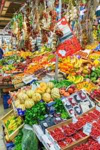 Multi colored fruits for sale in market