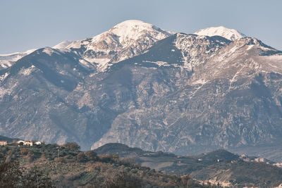 Scenic view of snowcapped mountains against sky