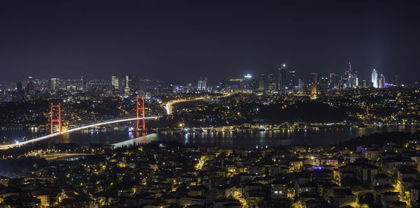 Illuminated buildings in city at night