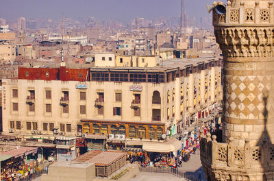 High angle view of buildings in city