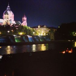 Reflection of illuminated buildings in water