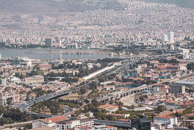 High angle view of townscape against sky