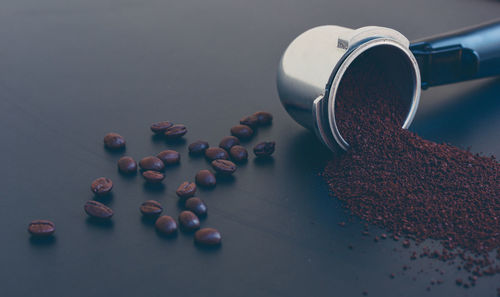 High angle view of coffee beans on table