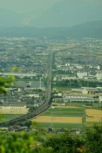 High angle view of cityscape against sky
