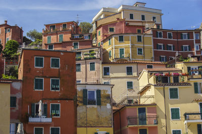 Low angle view of residential buildings in city