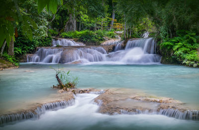 Kuang si waterfall the most popular tourist attractions lungprabang, laos