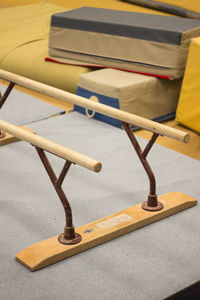 Close-up of parallel bars at gym