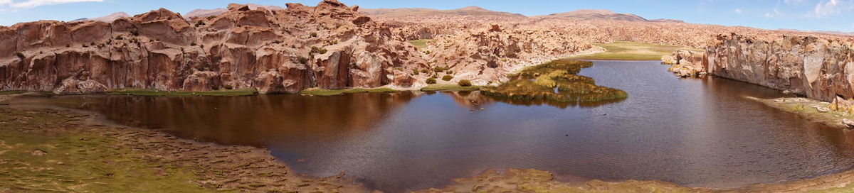 Panoramic view of rock formations against sky