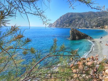 Scenic view of sea against blue sky