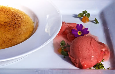 Close-up of ice cream in plate on table