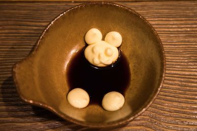 High angle view of dessert in bowl on table