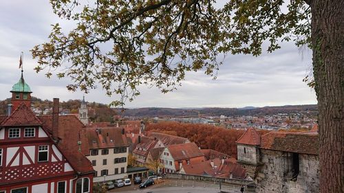 High angle view of townscape against sky