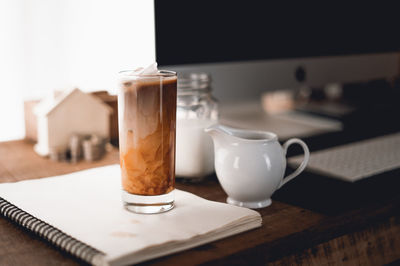 Close-up of coffee served on table