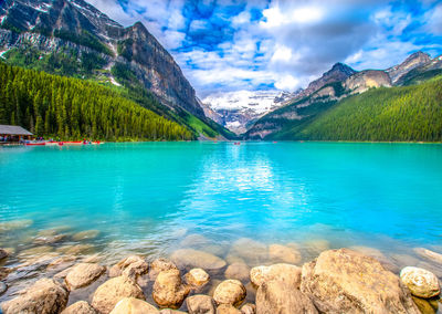 Scenic view of lake against sky