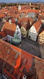 High angle view of old buildings in german town