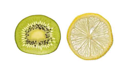 Close-up of lemon slice against white background