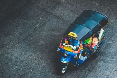 High angle view of taxi on city street