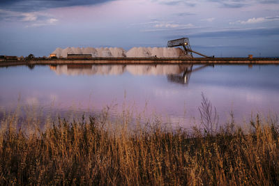 Scenic view of lake against sky during sunset