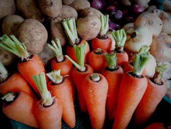 High angle view of vegetables for sale in market