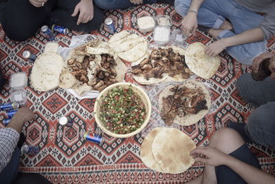 High angle view of people eating food