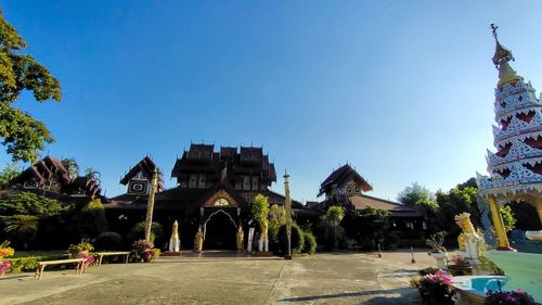 View of historic building against clear blue sky