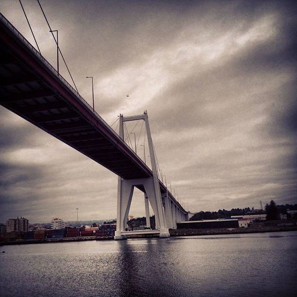 connection, bridge - man made structure, architecture, built structure, sky, engineering, transportation, cloud - sky, suspension bridge, bridge, water, river, low angle view, cloudy, waterfront, cloud, cable-stayed bridge, outdoors, no people, travel destinations