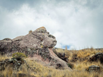 Rock formations on landscape against sky
