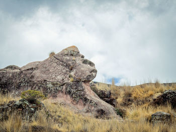 Stone monkey - rock formations on landscape against sky