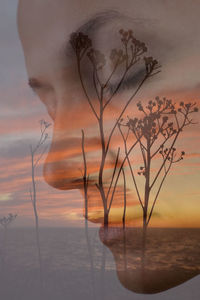 Digital composite image of woman with plant