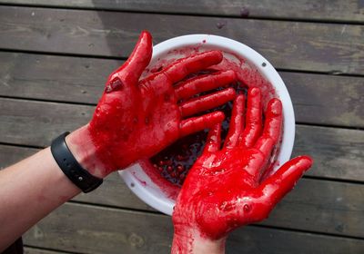 Cropped image of man holding food