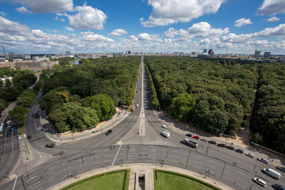 High angle view of road passing through city
