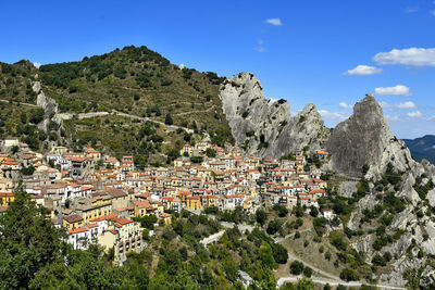 Panoramic view of castelmezzano, a rural village in basilicata region, italy.