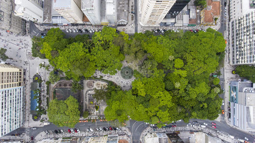 High angle view of people on street in city