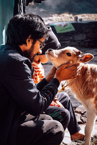 Side view of man and woman