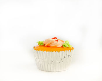 Close-up of cupcakes against white background