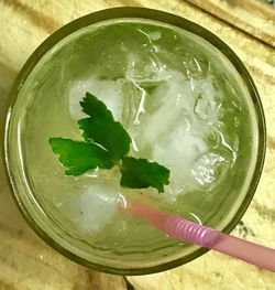 High angle view of drink in glass