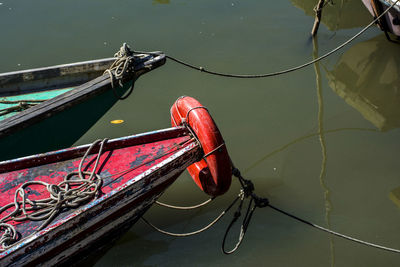 Fishing canoes anchored in the river in saubara in the state of bahia.