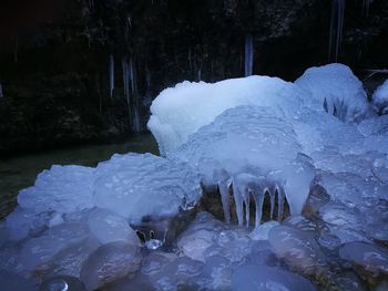 Ice splashing on frozen landscape